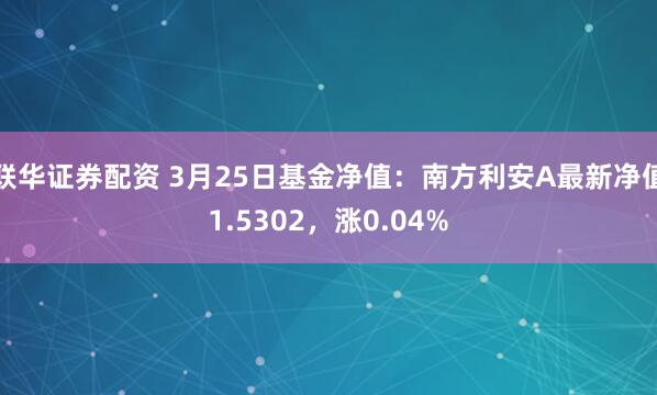 联华证券配资 3月25日基金净值：南方利安A最新净值1.5302，涨0.04%