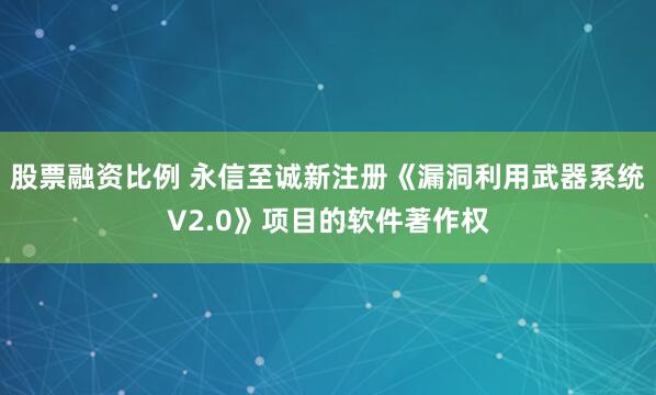 股票融资比例 永信至诚新注册《漏洞利用武器系统V2.0》项目的软件著作权