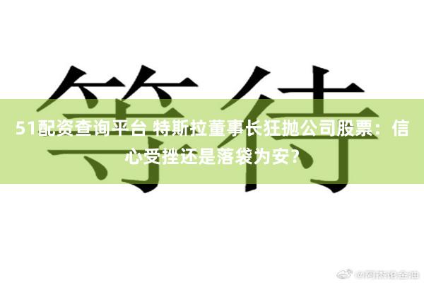 51配资查询平台 特斯拉董事长狂抛公司股票：信心受挫还是落袋为安？