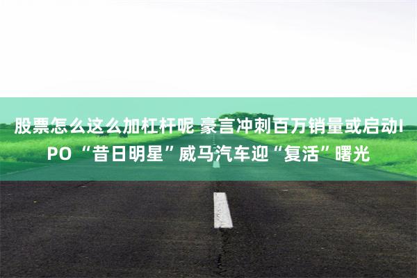 股票怎么这么加杠杆呢 豪言冲刺百万销量或启动IPO “昔日明星”威马汽车迎“复活”曙光